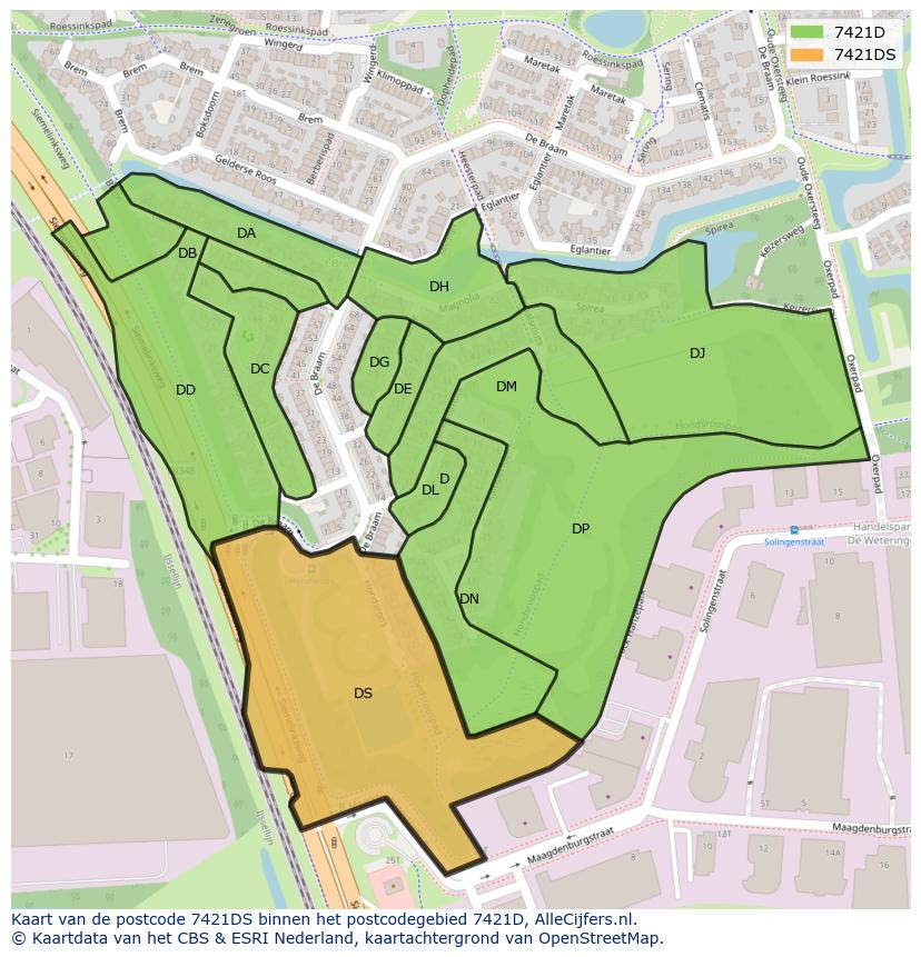 Afbeelding van het postcodegebied 7421 DS op de kaart.