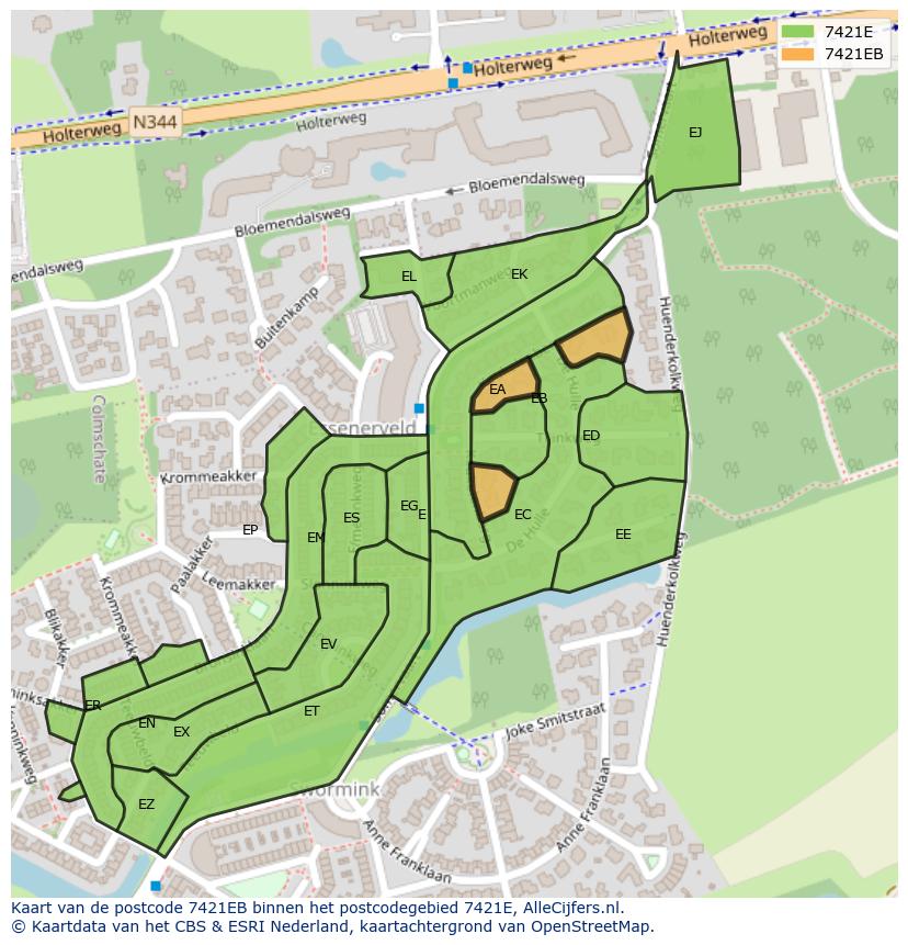 Afbeelding van het postcodegebied 7421 EB op de kaart.
