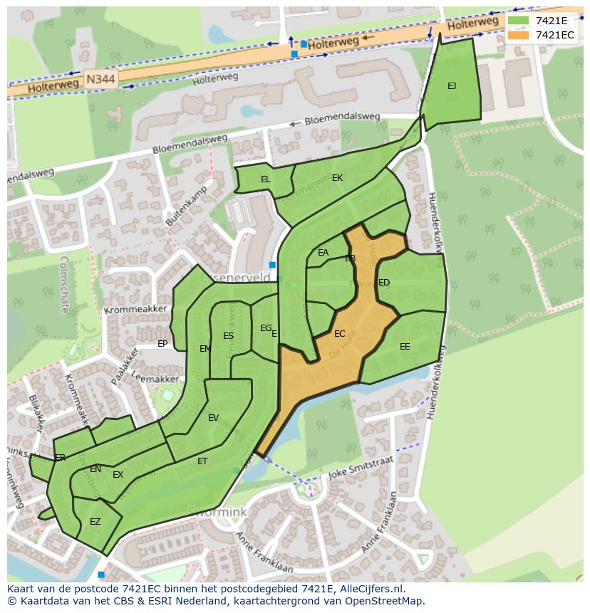 Afbeelding van het postcodegebied 7421 EC op de kaart.