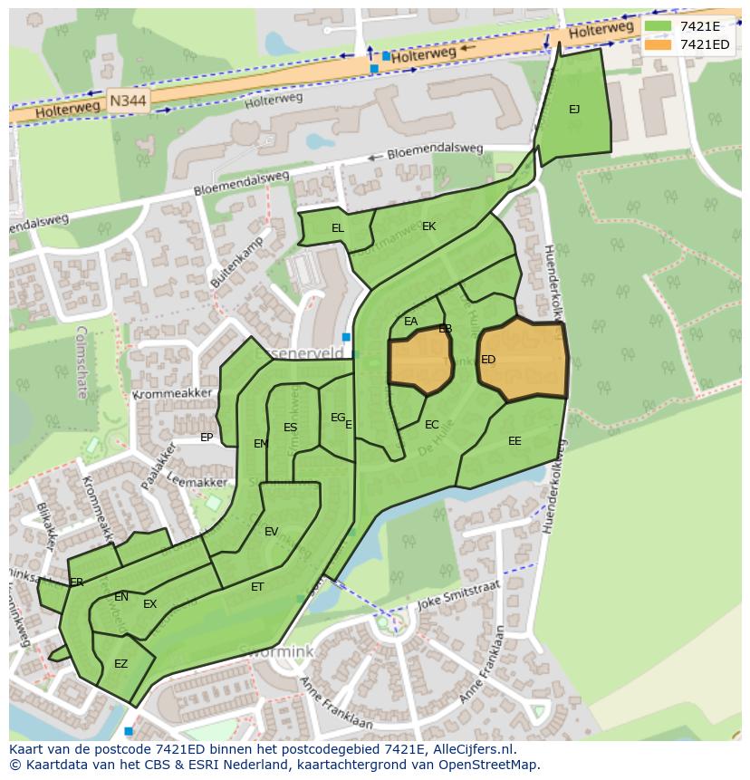 Afbeelding van het postcodegebied 7421 ED op de kaart.