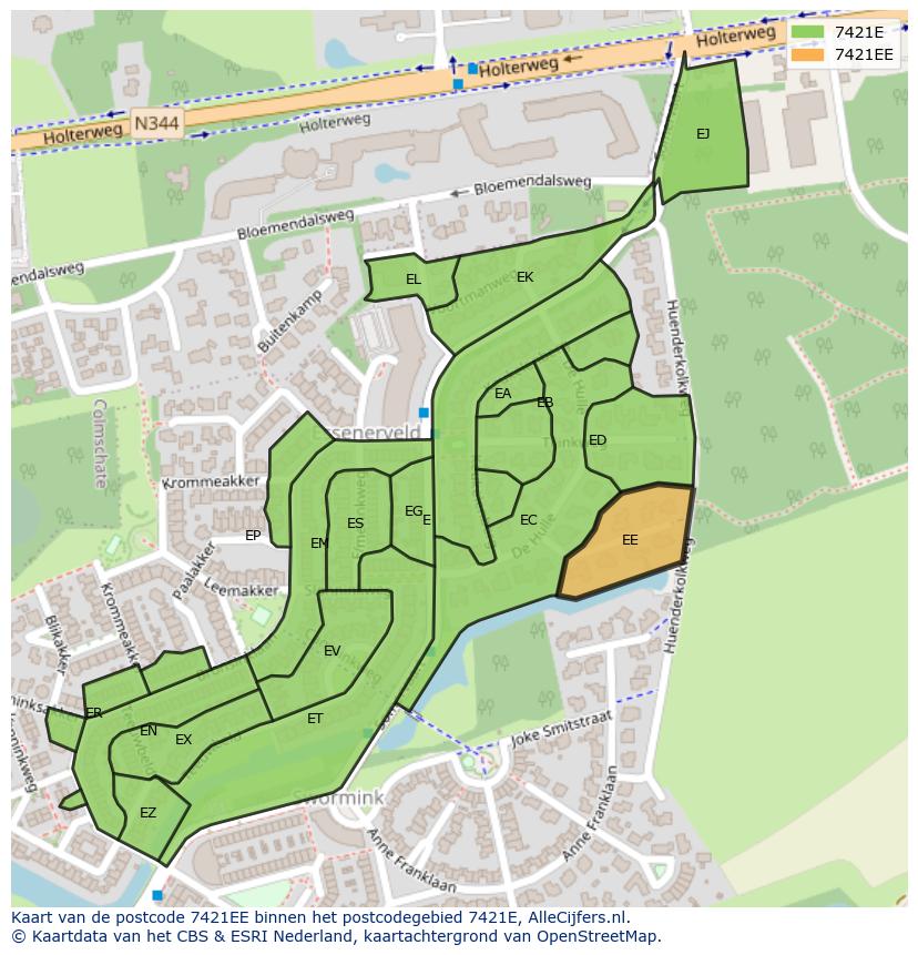Afbeelding van het postcodegebied 7421 EE op de kaart.