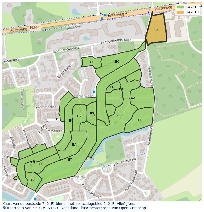 Afbeelding van het postcodegebied 7421 EJ op de kaart.