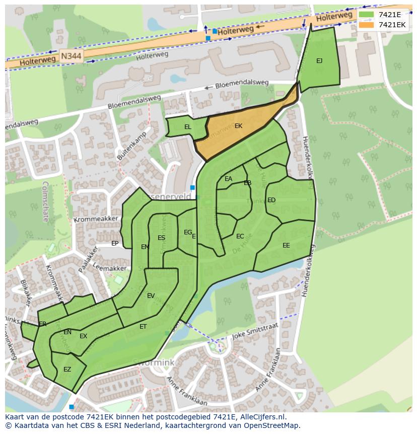 Afbeelding van het postcodegebied 7421 EK op de kaart.