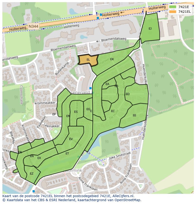 Afbeelding van het postcodegebied 7421 EL op de kaart.