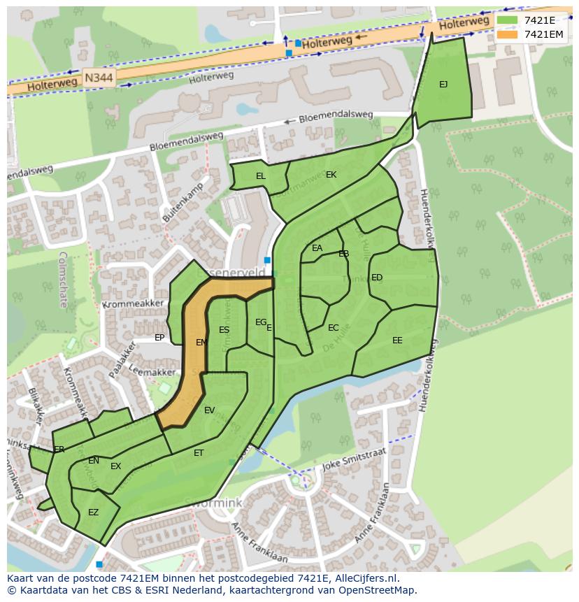 Afbeelding van het postcodegebied 7421 EM op de kaart.