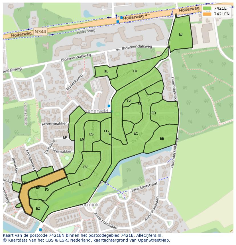 Afbeelding van het postcodegebied 7421 EN op de kaart.
