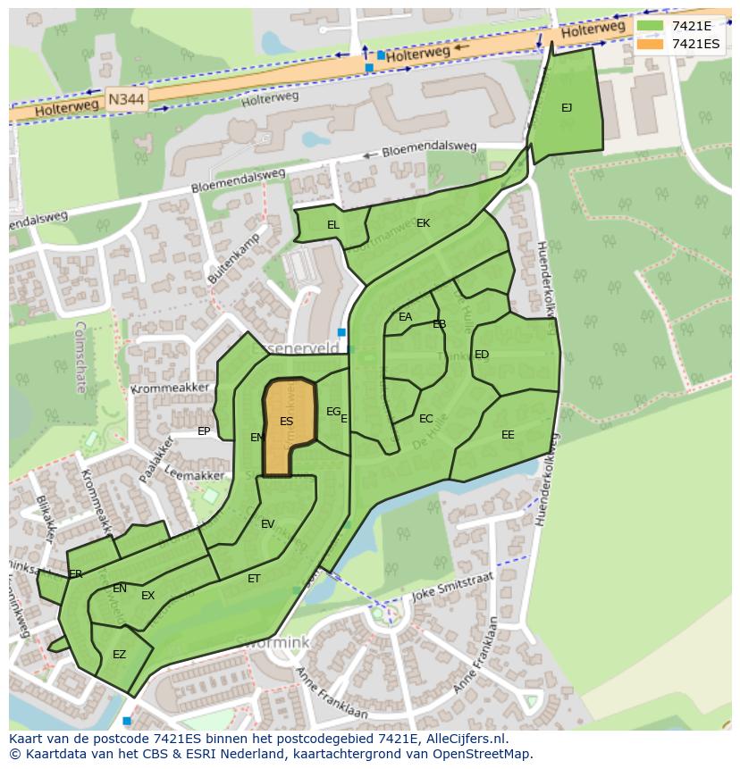 Afbeelding van het postcodegebied 7421 ES op de kaart.