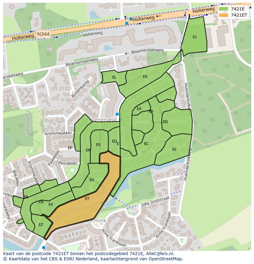 Afbeelding van het postcodegebied 7421 ET op de kaart.