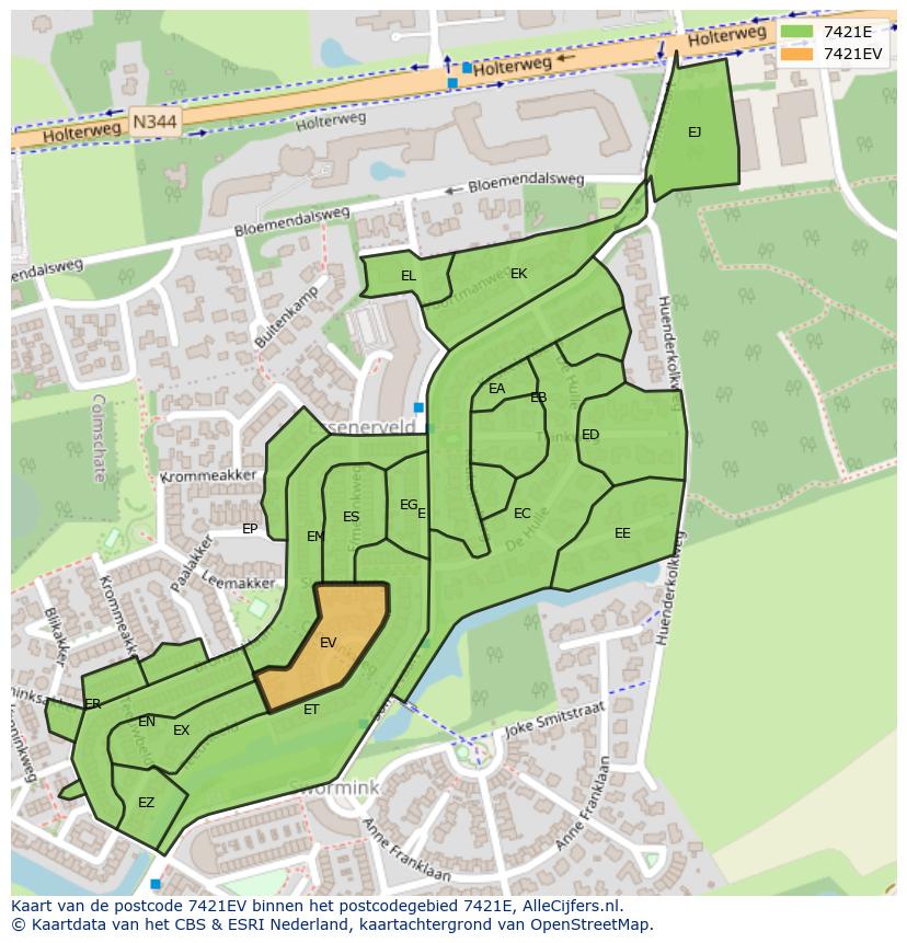Afbeelding van het postcodegebied 7421 EV op de kaart.