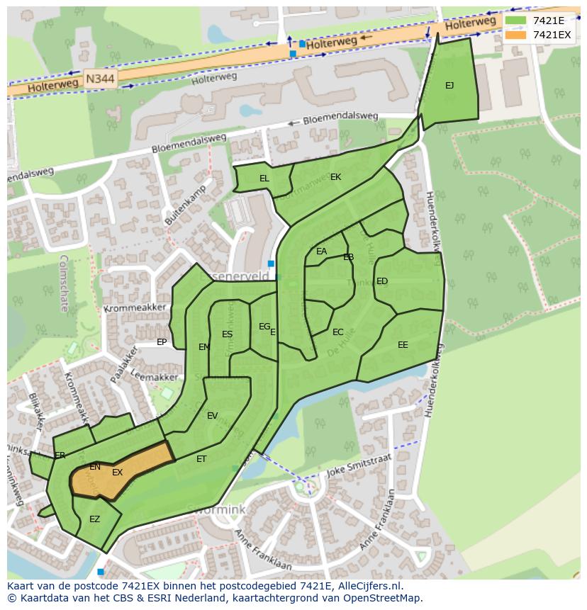 Afbeelding van het postcodegebied 7421 EX op de kaart.