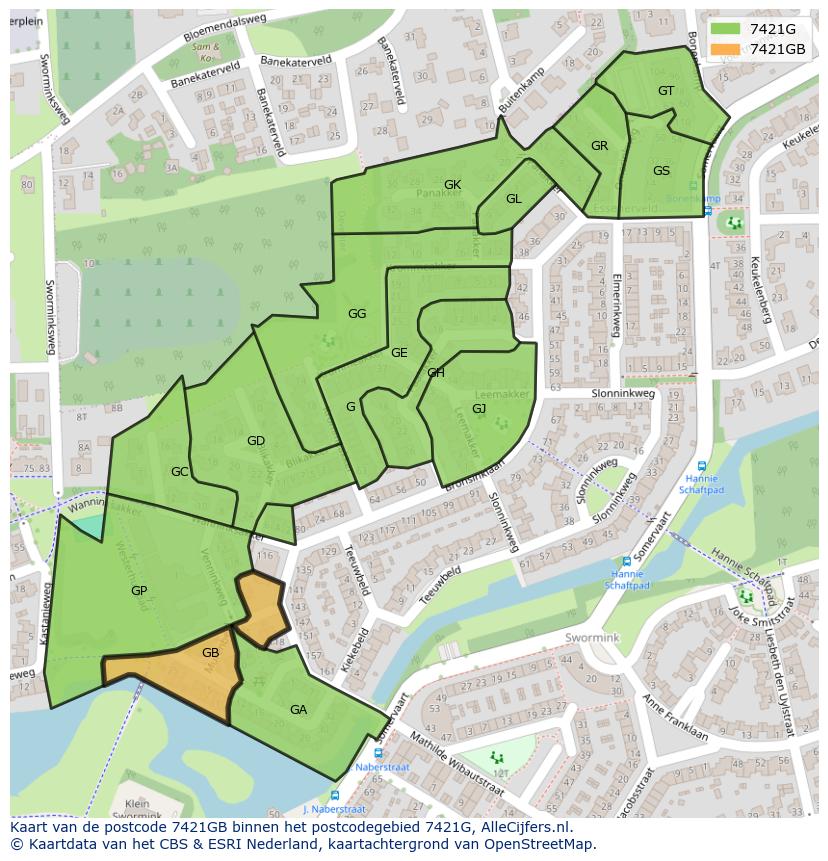 Afbeelding van het postcodegebied 7421 GB op de kaart.