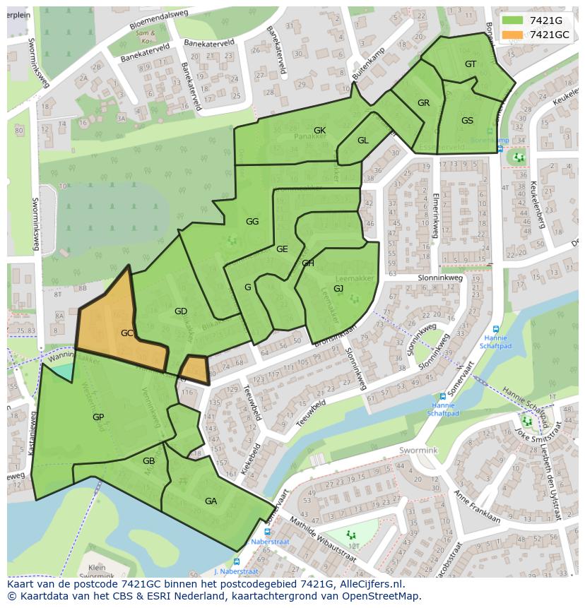 Afbeelding van het postcodegebied 7421 GC op de kaart.