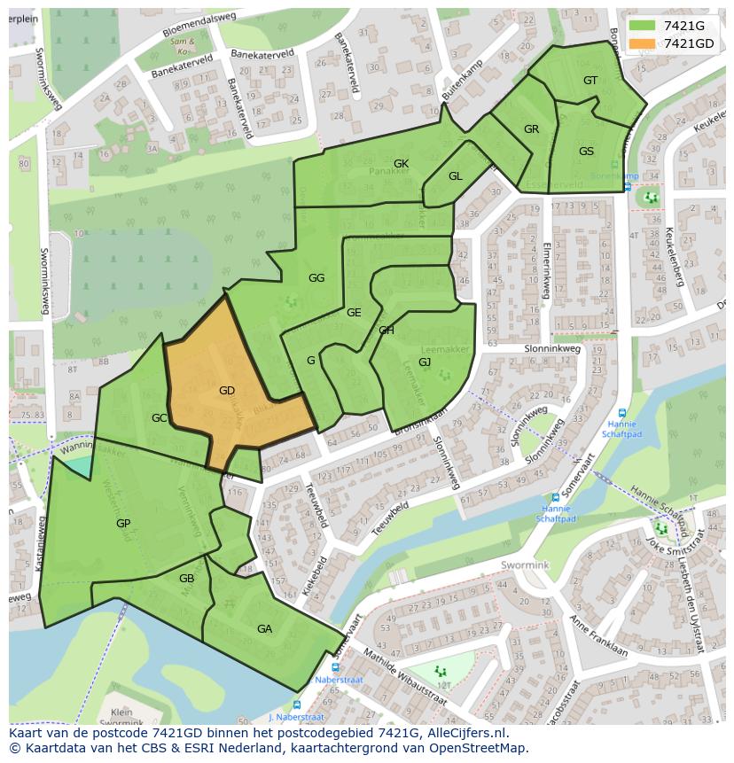 Afbeelding van het postcodegebied 7421 GD op de kaart.