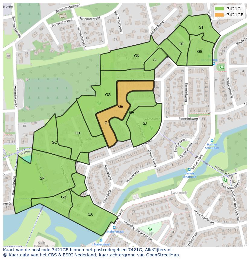 Afbeelding van het postcodegebied 7421 GE op de kaart.
