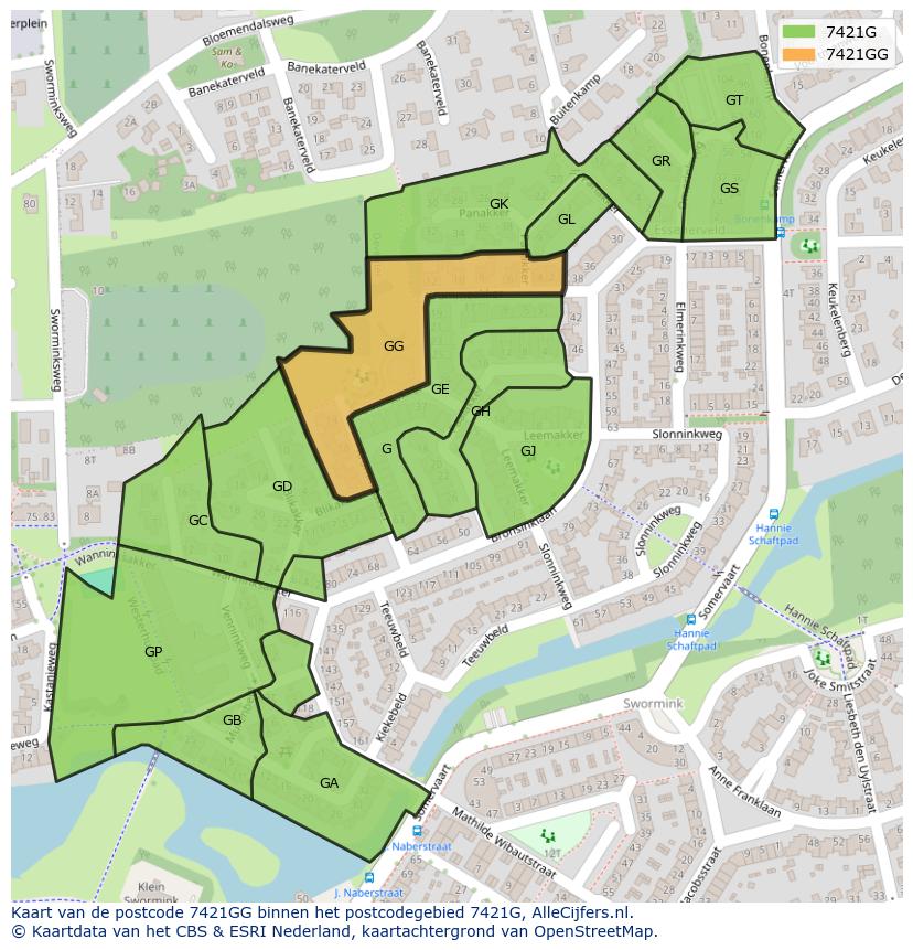 Afbeelding van het postcodegebied 7421 GG op de kaart.