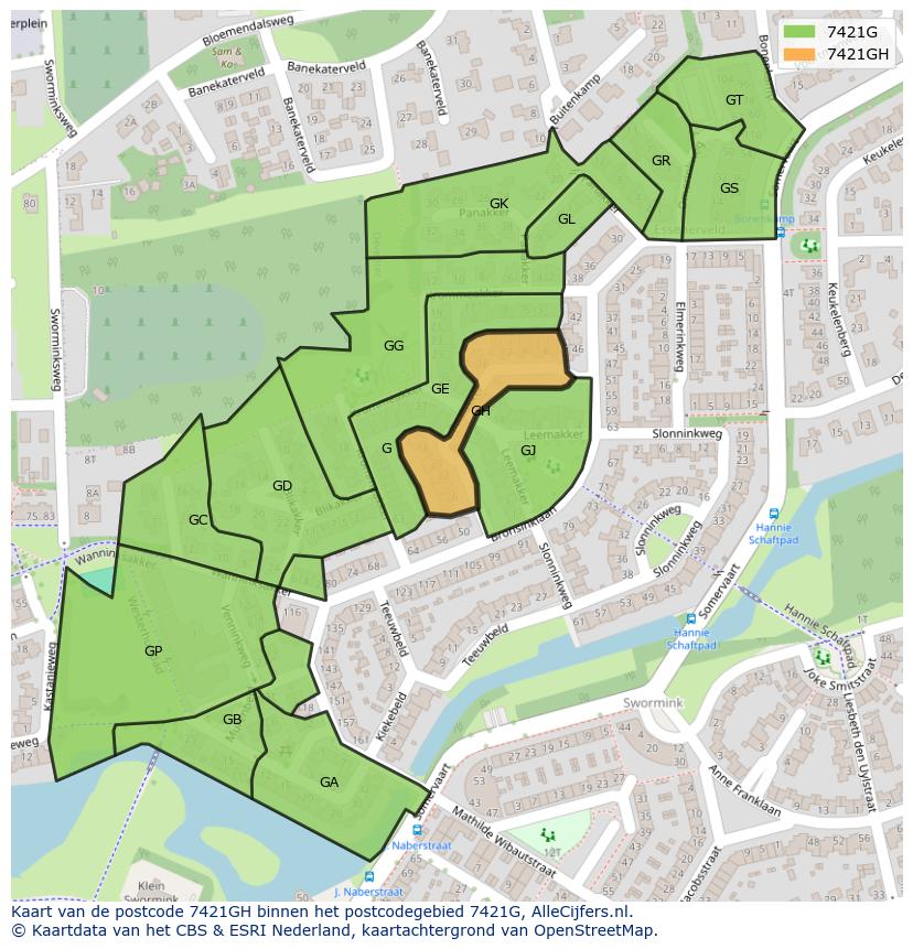 Afbeelding van het postcodegebied 7421 GH op de kaart.