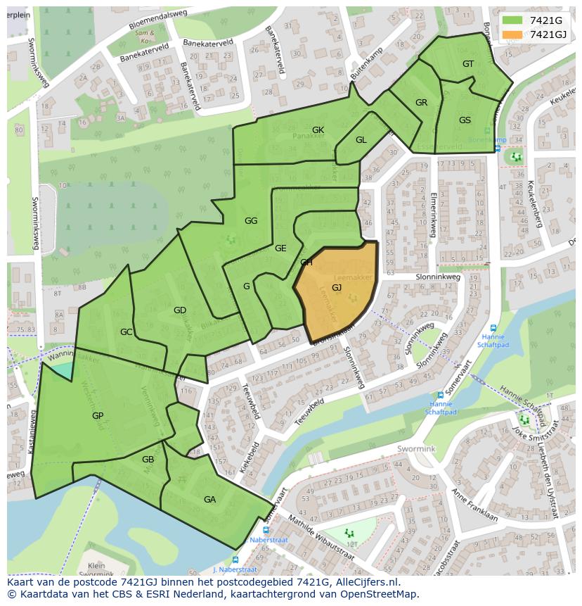 Afbeelding van het postcodegebied 7421 GJ op de kaart.