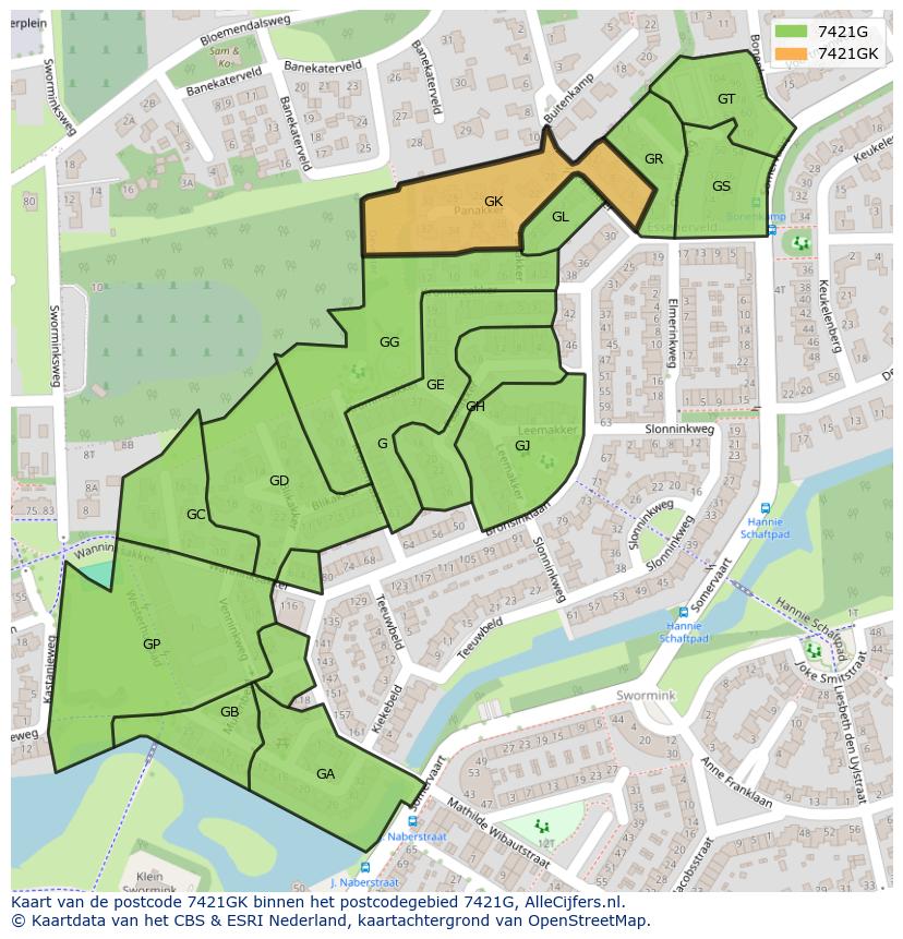 Afbeelding van het postcodegebied 7421 GK op de kaart.