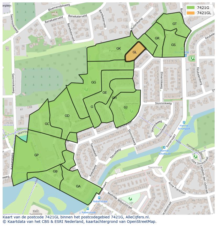 Afbeelding van het postcodegebied 7421 GL op de kaart.