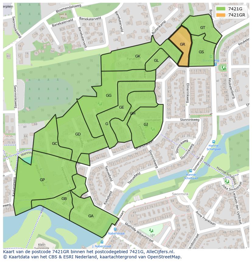 Afbeelding van het postcodegebied 7421 GR op de kaart.