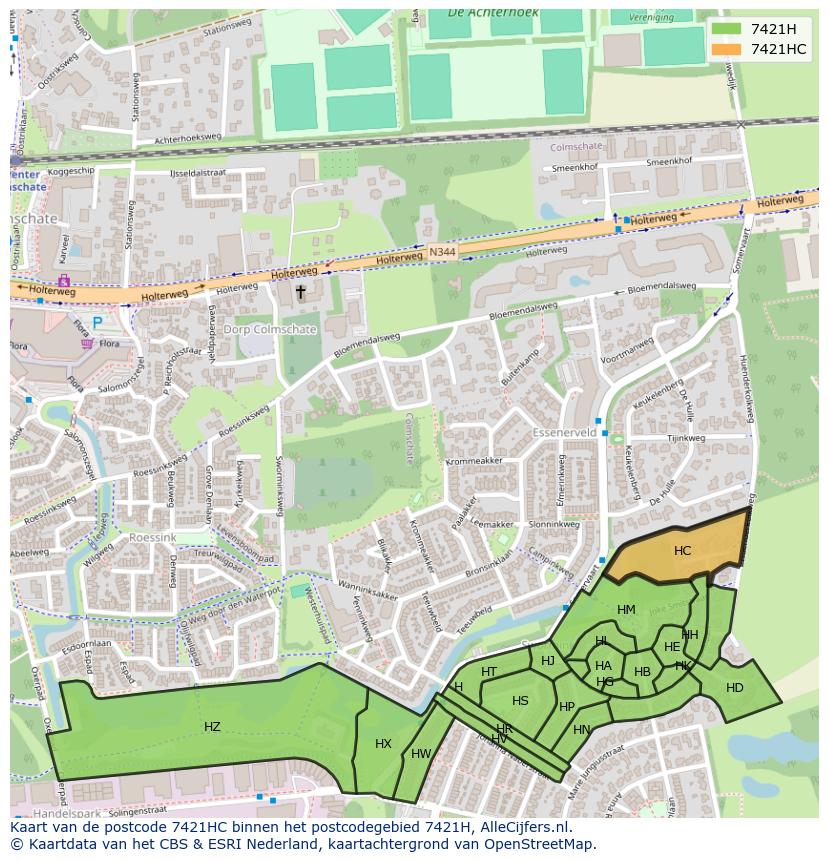 Afbeelding van het postcodegebied 7421 HC op de kaart.