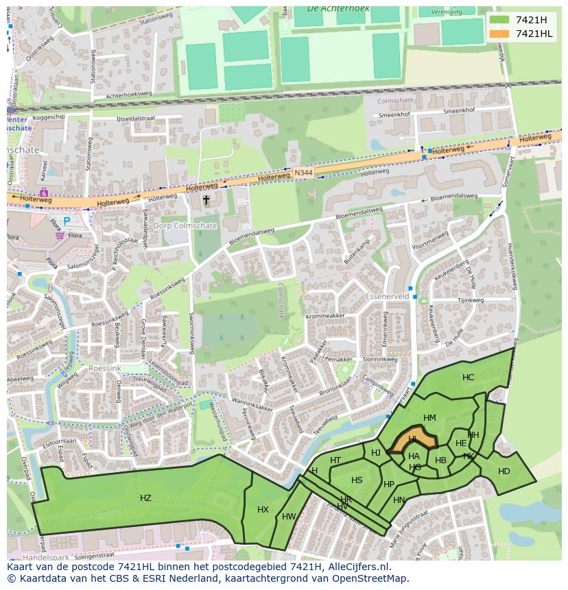 Afbeelding van het postcodegebied 7421 HL op de kaart.