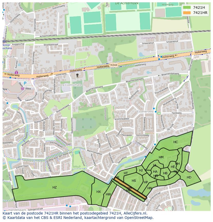Afbeelding van het postcodegebied 7421 HR op de kaart.