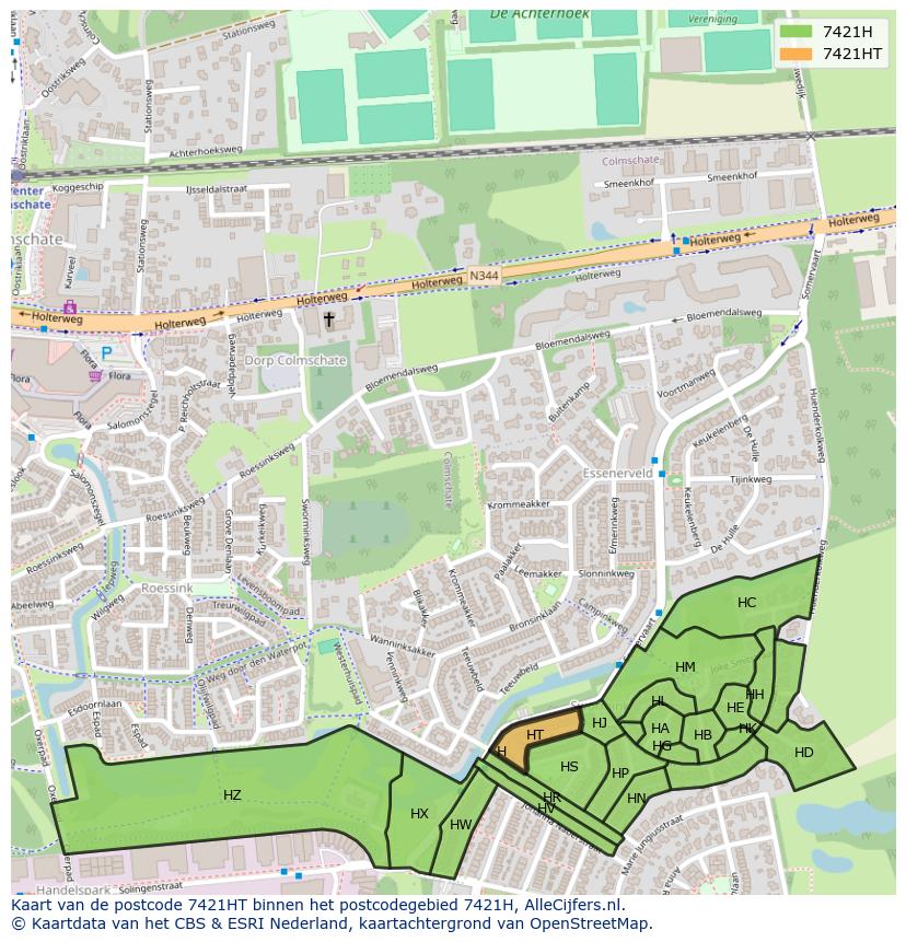 Afbeelding van het postcodegebied 7421 HT op de kaart.