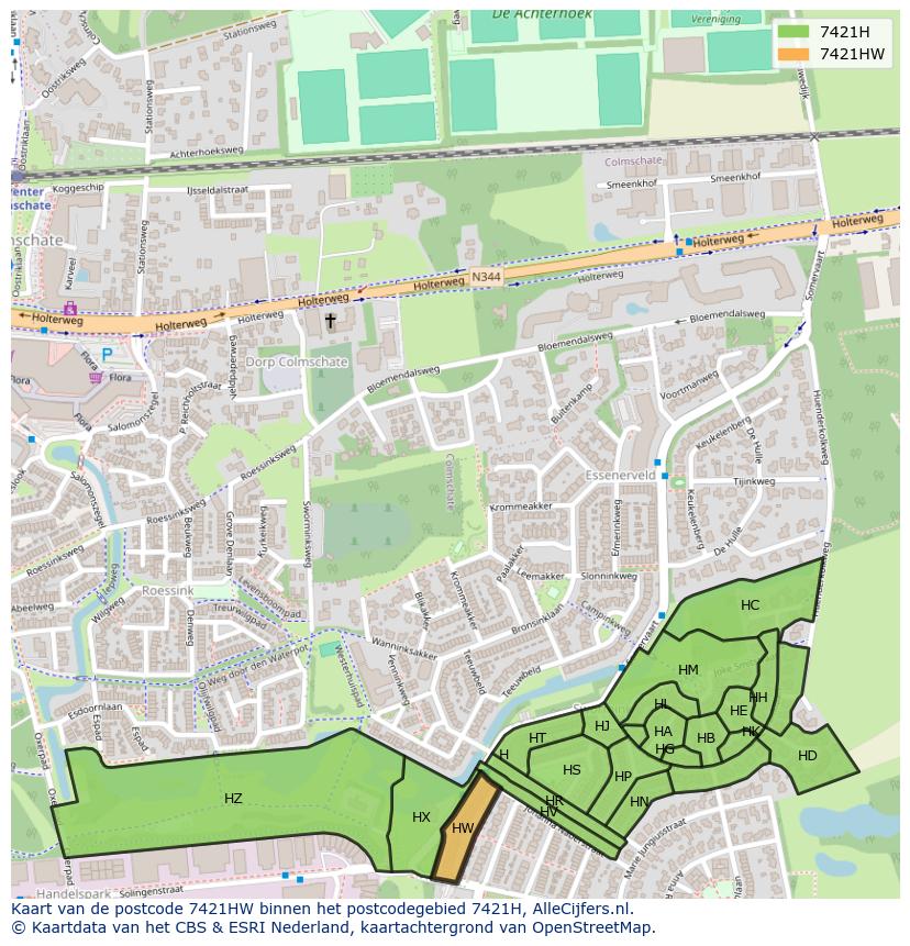 Afbeelding van het postcodegebied 7421 HW op de kaart.