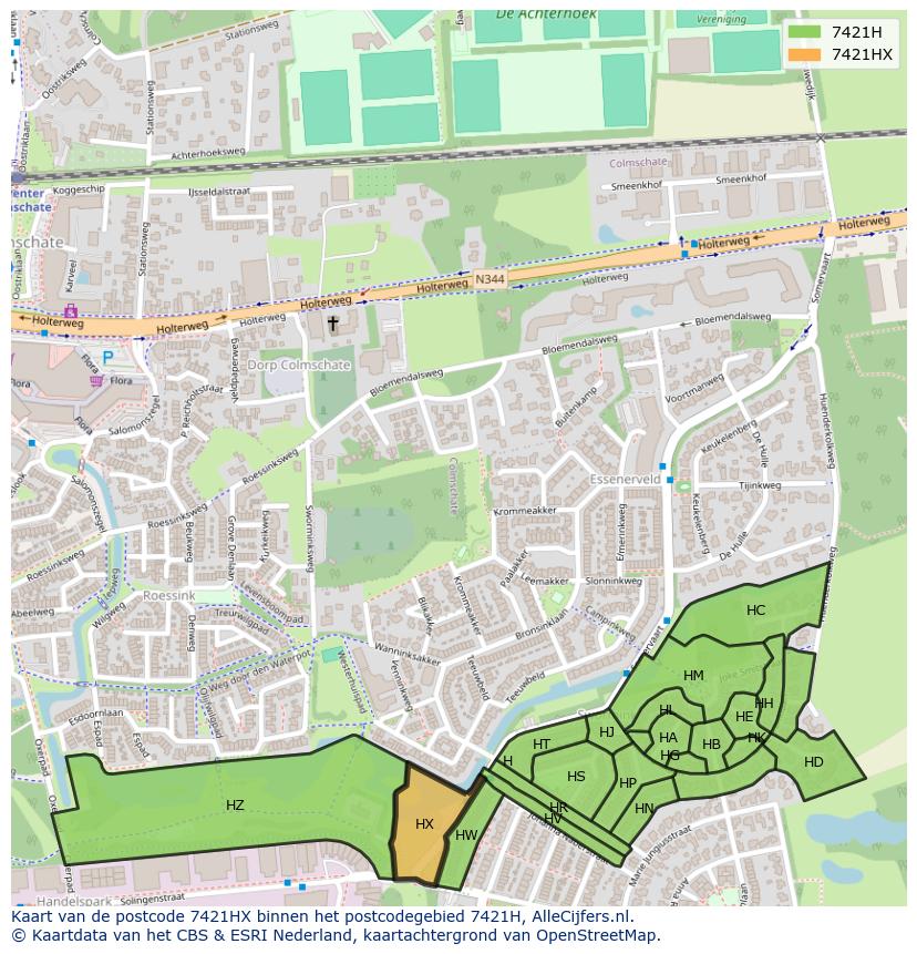 Afbeelding van het postcodegebied 7421 HX op de kaart.