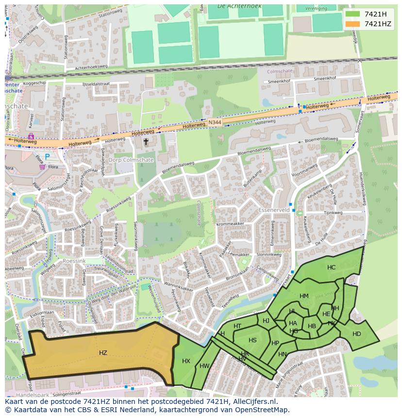 Afbeelding van het postcodegebied 7421 HZ op de kaart.