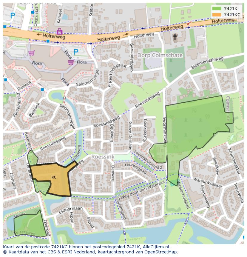 Afbeelding van het postcodegebied 7421 KC op de kaart.