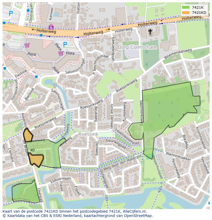 Afbeelding van het postcodegebied 7421 KD op de kaart.
