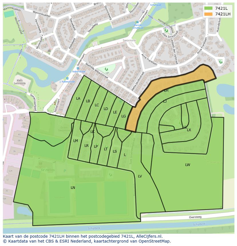 Afbeelding van het postcodegebied 7421 LH op de kaart.