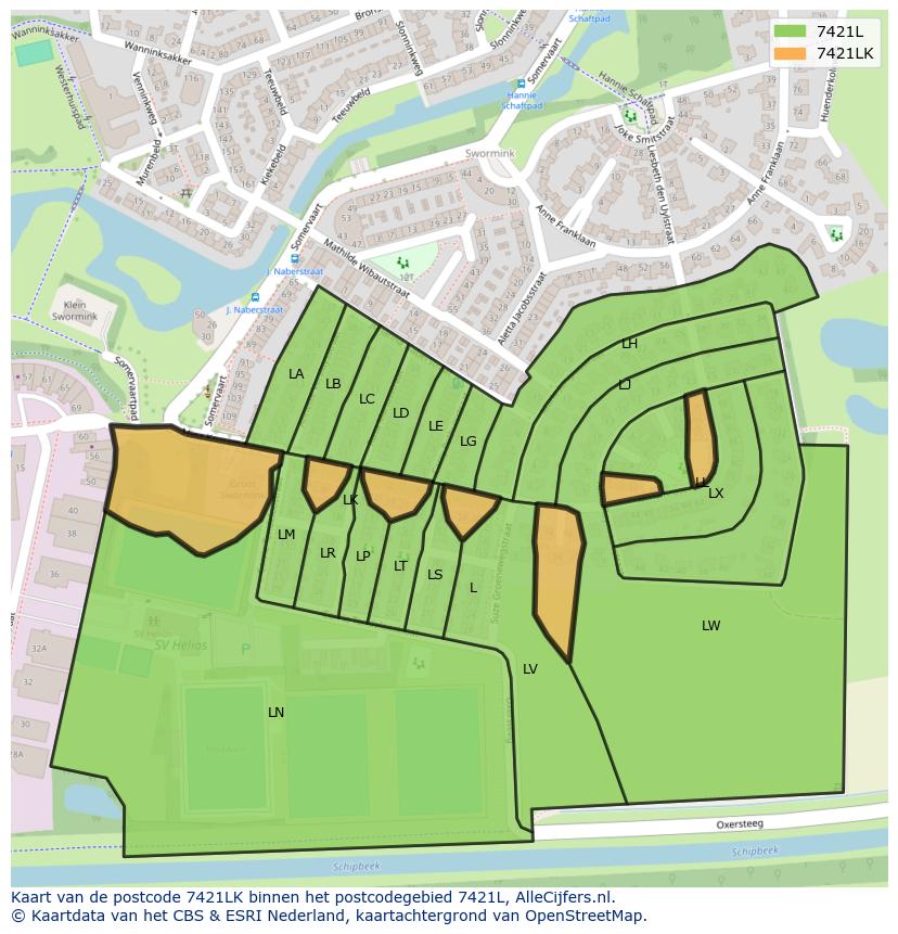 Afbeelding van het postcodegebied 7421 LK op de kaart.