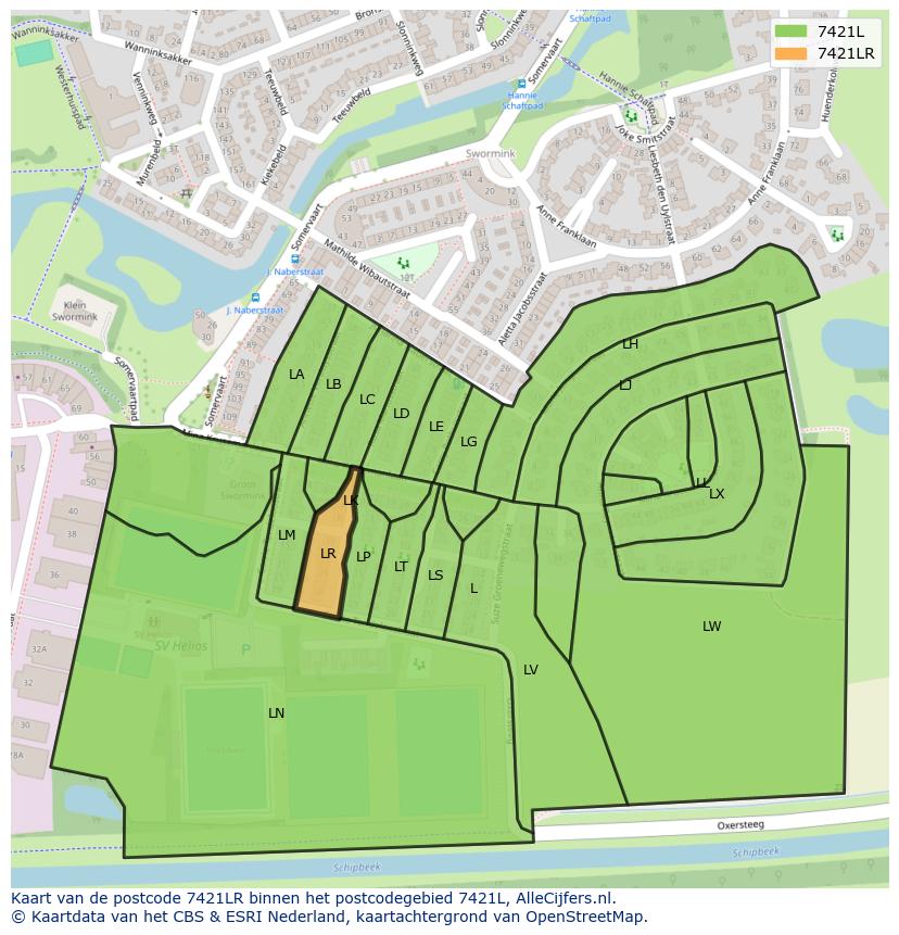 Afbeelding van het postcodegebied 7421 LR op de kaart.