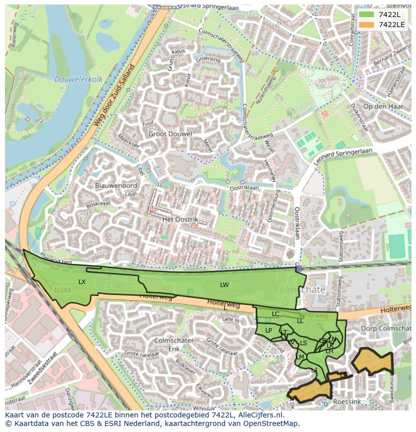 Afbeelding van het postcodegebied 7422 LE op de kaart.