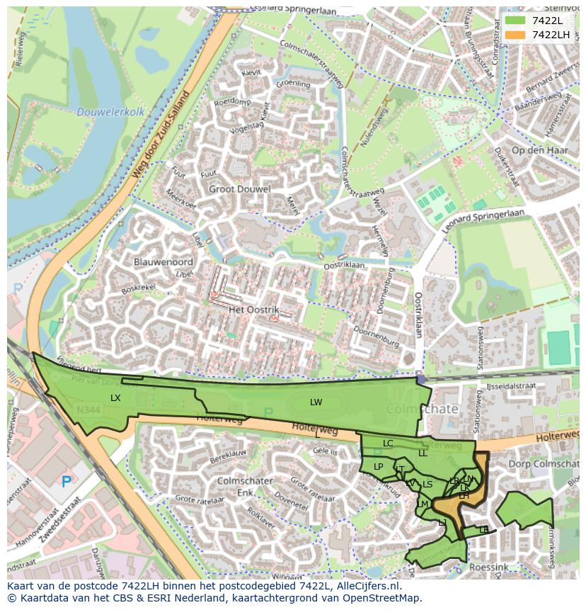 Afbeelding van het postcodegebied 7422 LH op de kaart.