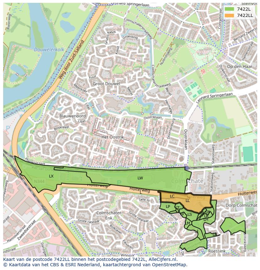 Afbeelding van het postcodegebied 7422 LL op de kaart.