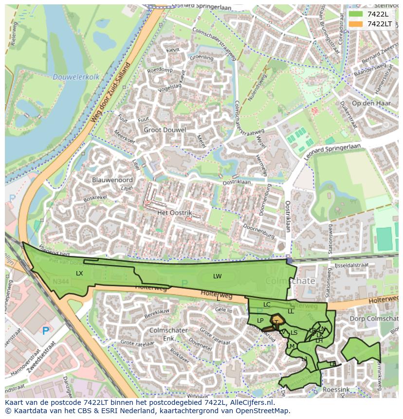 Afbeelding van het postcodegebied 7422 LT op de kaart.