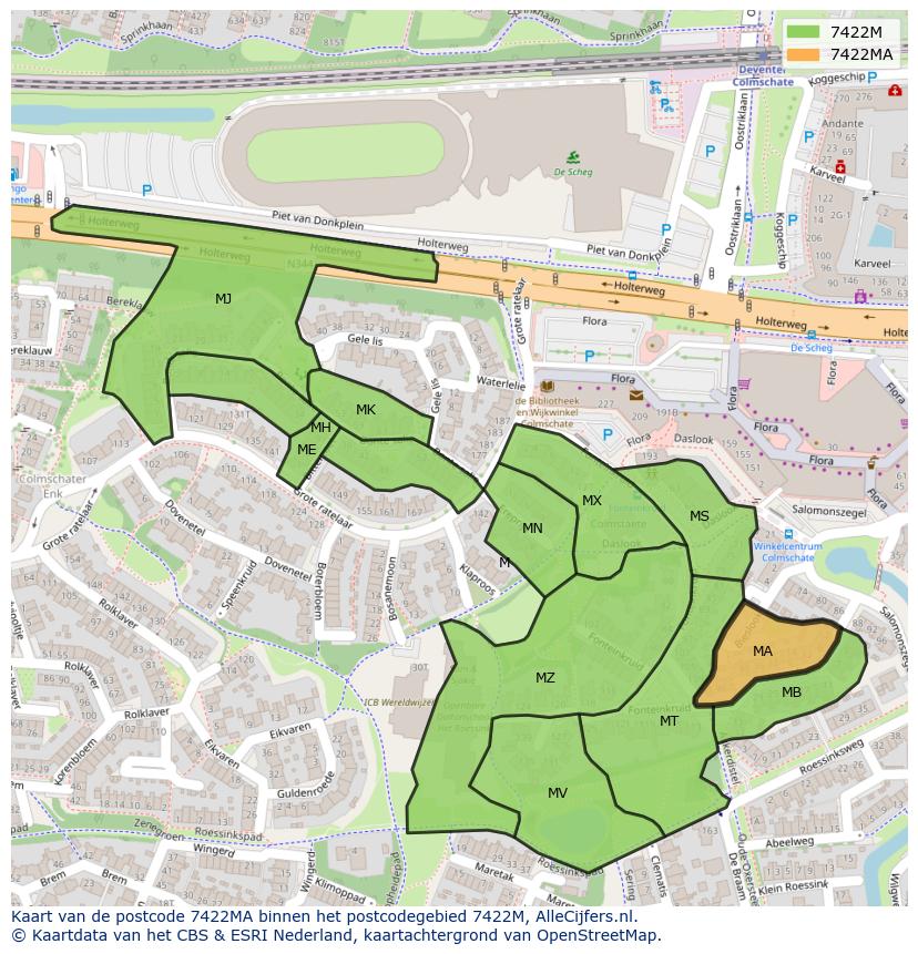Afbeelding van het postcodegebied 7422 MA op de kaart.