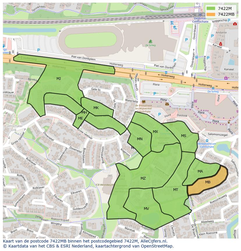 Afbeelding van het postcodegebied 7422 MB op de kaart.