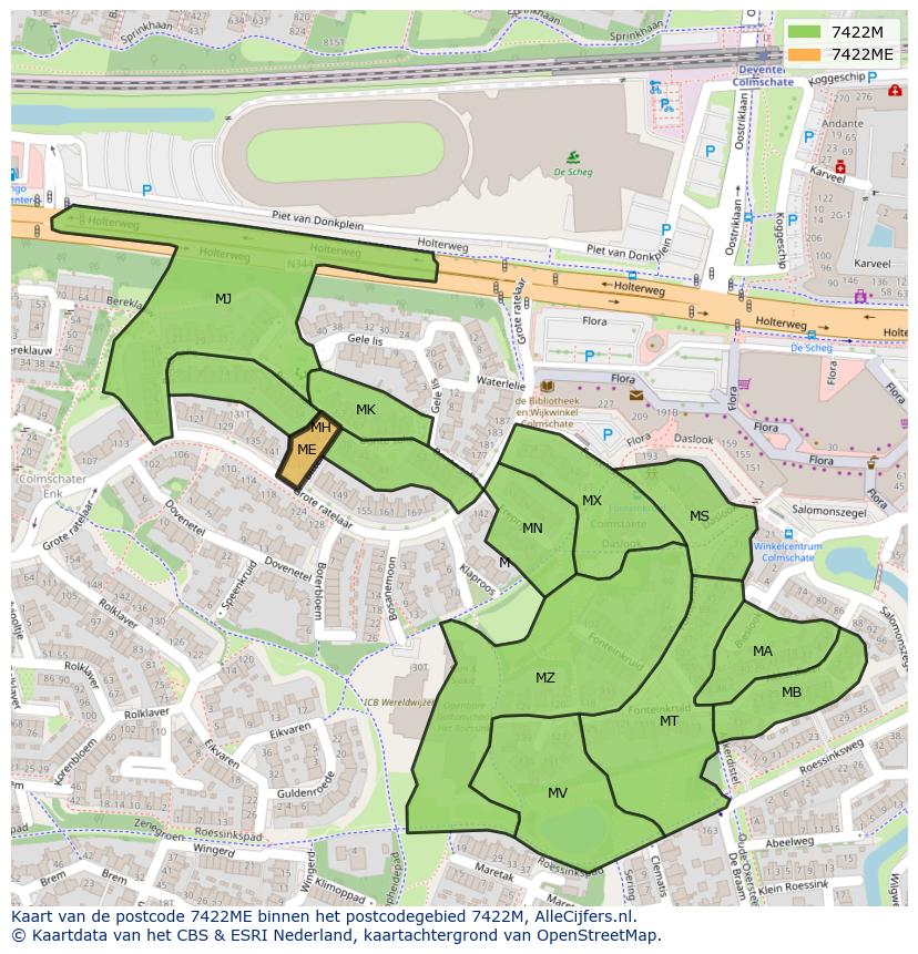 Afbeelding van het postcodegebied 7422 ME op de kaart.