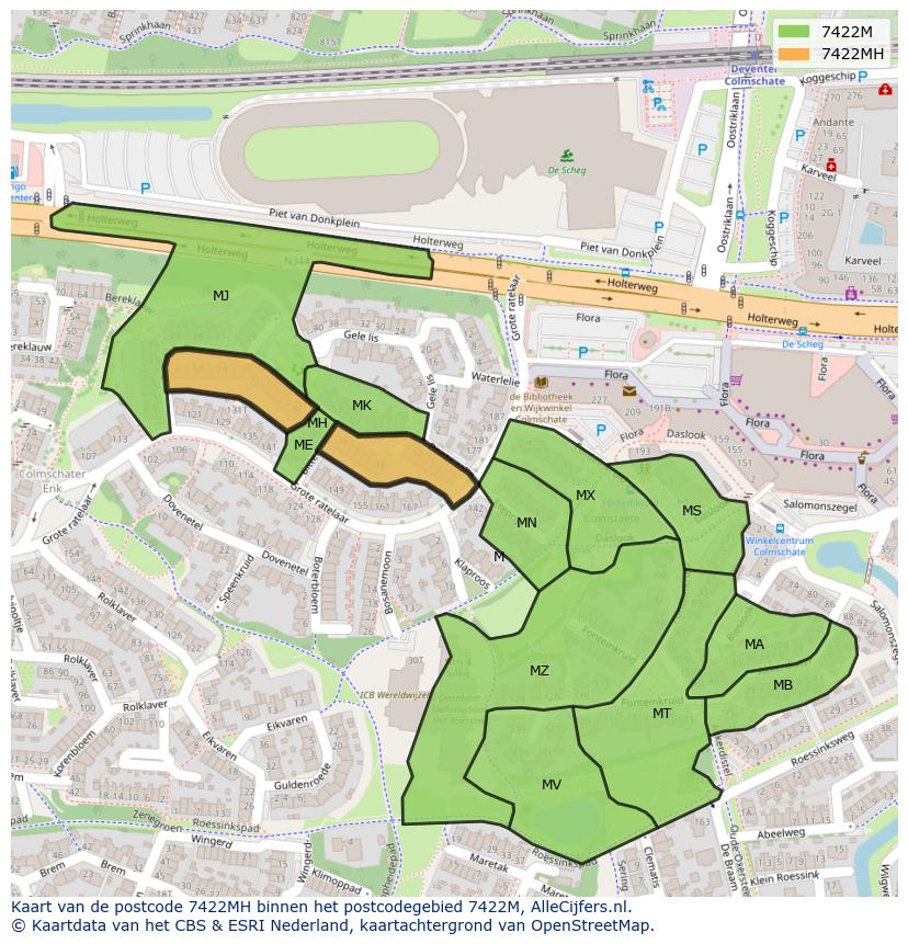 Afbeelding van het postcodegebied 7422 MH op de kaart.