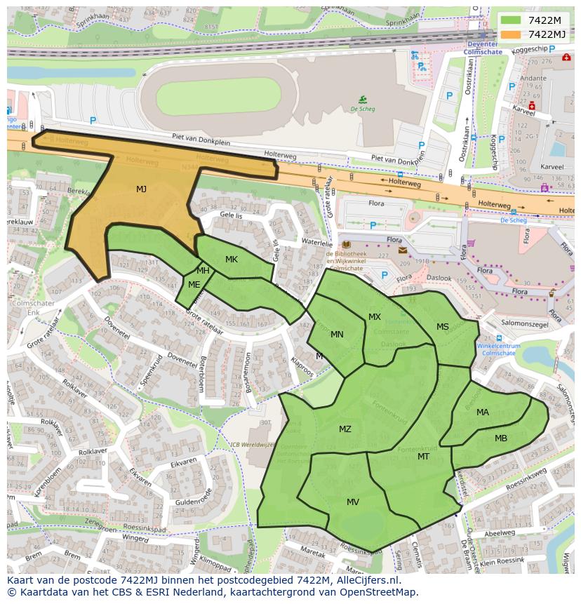 Afbeelding van het postcodegebied 7422 MJ op de kaart.