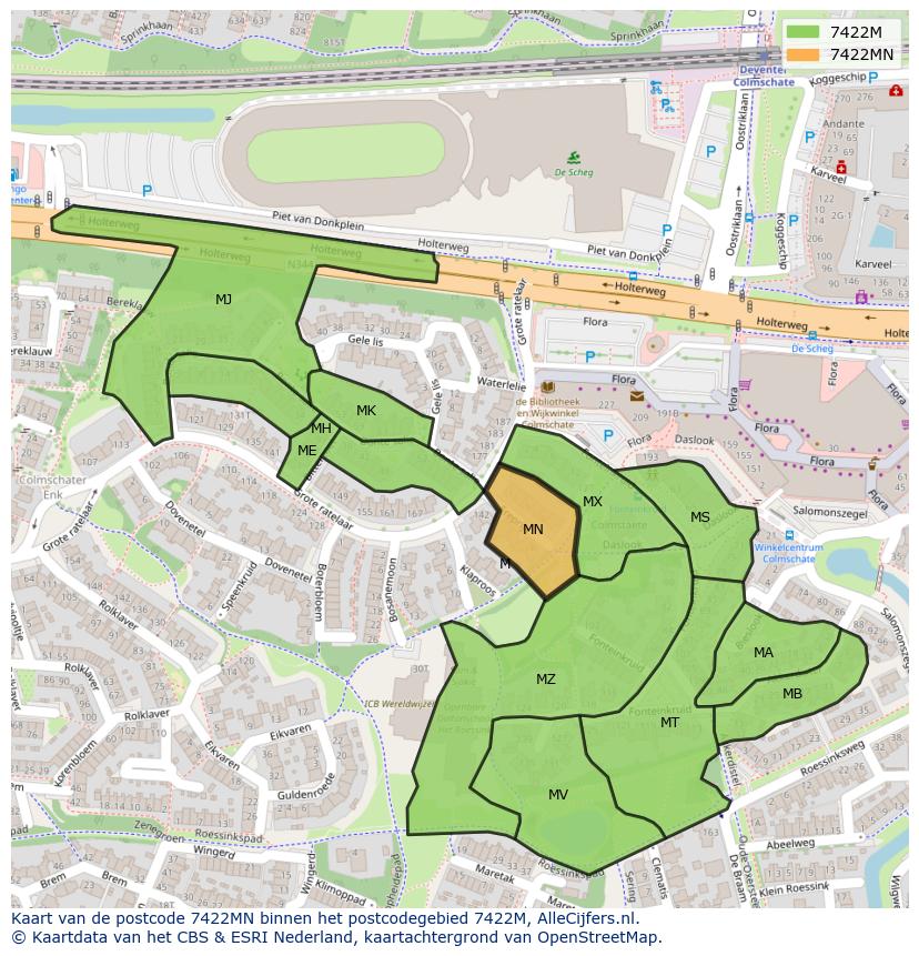 Afbeelding van het postcodegebied 7422 MN op de kaart.