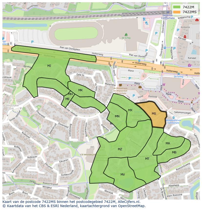 Afbeelding van het postcodegebied 7422 MS op de kaart.