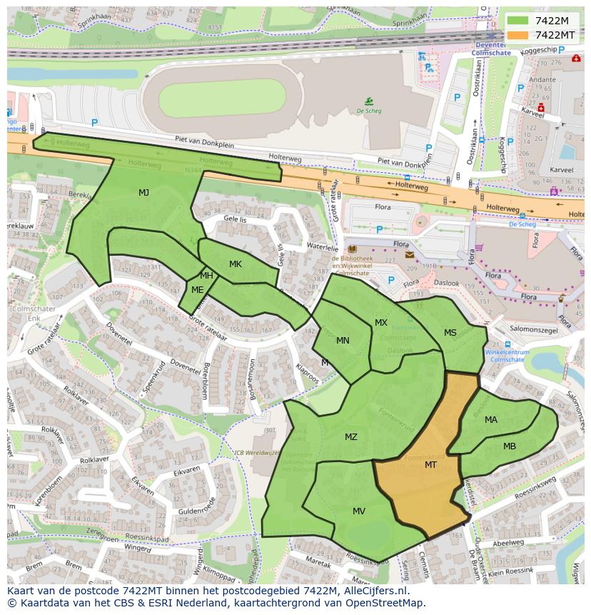 Afbeelding van het postcodegebied 7422 MT op de kaart.