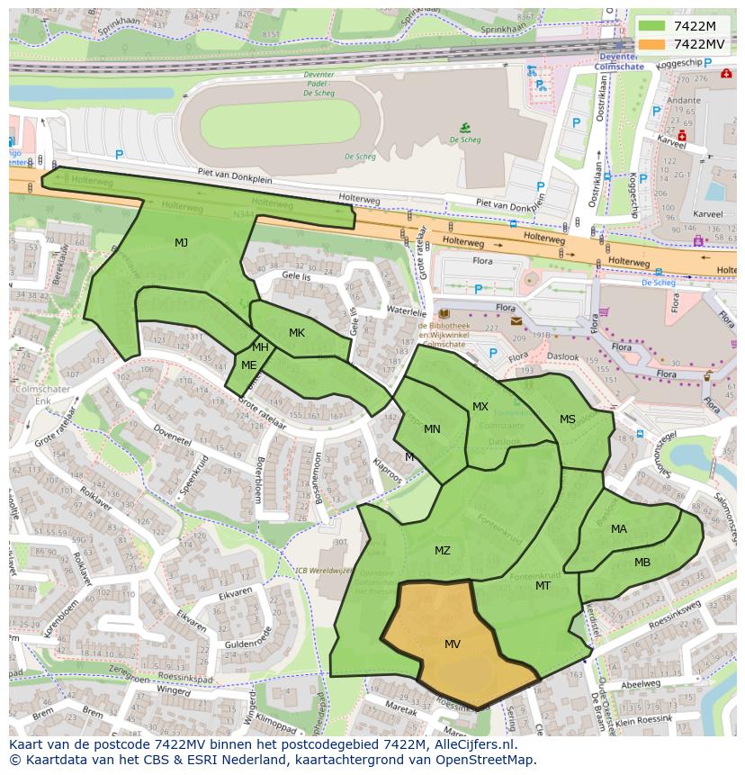 Afbeelding van het postcodegebied 7422 MV op de kaart.