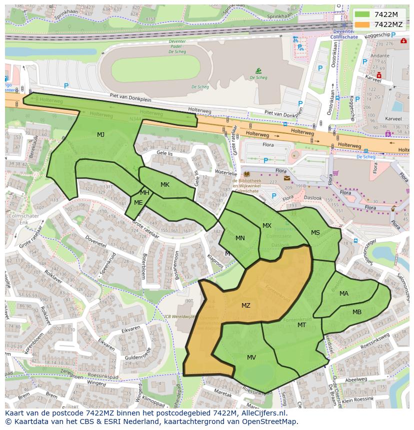 Afbeelding van het postcodegebied 7422 MZ op de kaart.